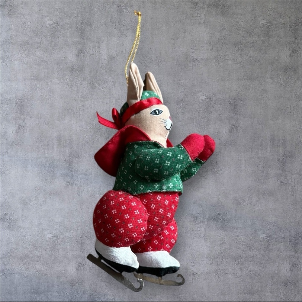 Vintage Fabric Ice Skate Rabbit Ornament - House of Hatten - Made in Philippines - Picture 3 of 7